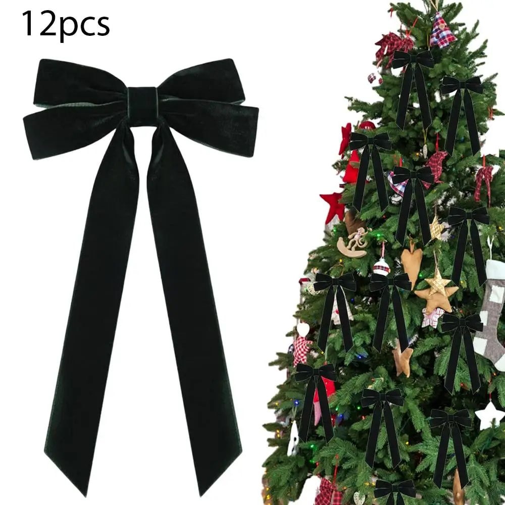 12 Pcs Pink Velvet Christmas Tree Bows Large Rustic Ribbon Ornaments For Tree Wreaths And Garland 11