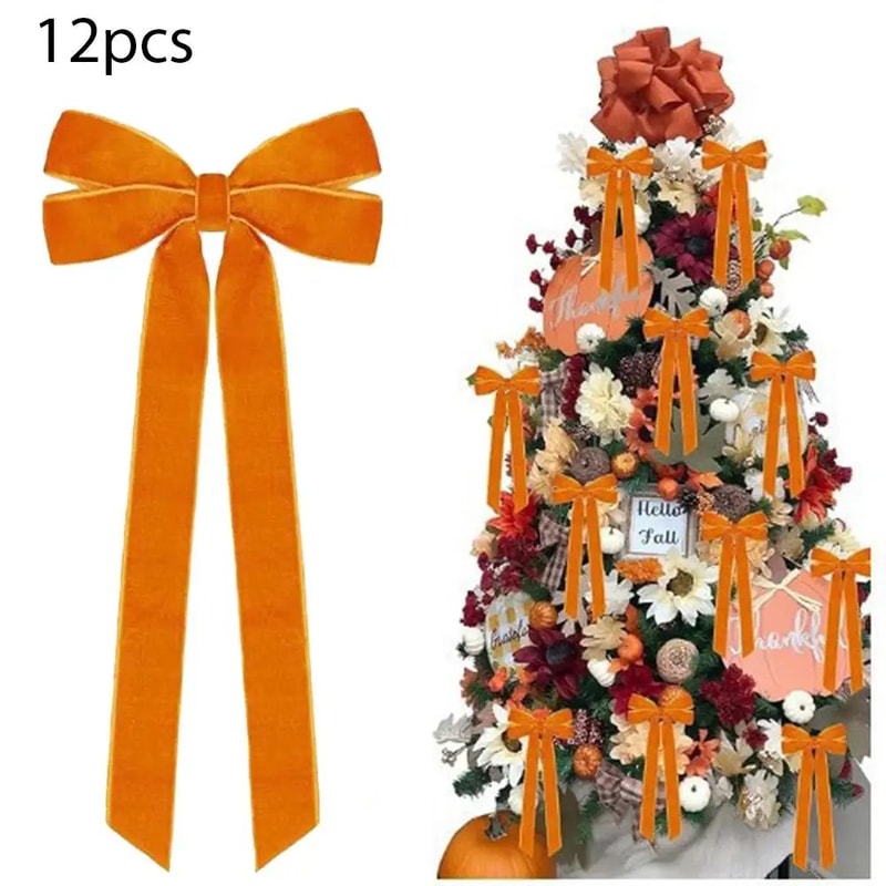 12 Pcs Pink Velvet Christmas Tree Bows Large Rustic Ribbon Ornaments For Tree Wreaths And Garland 13