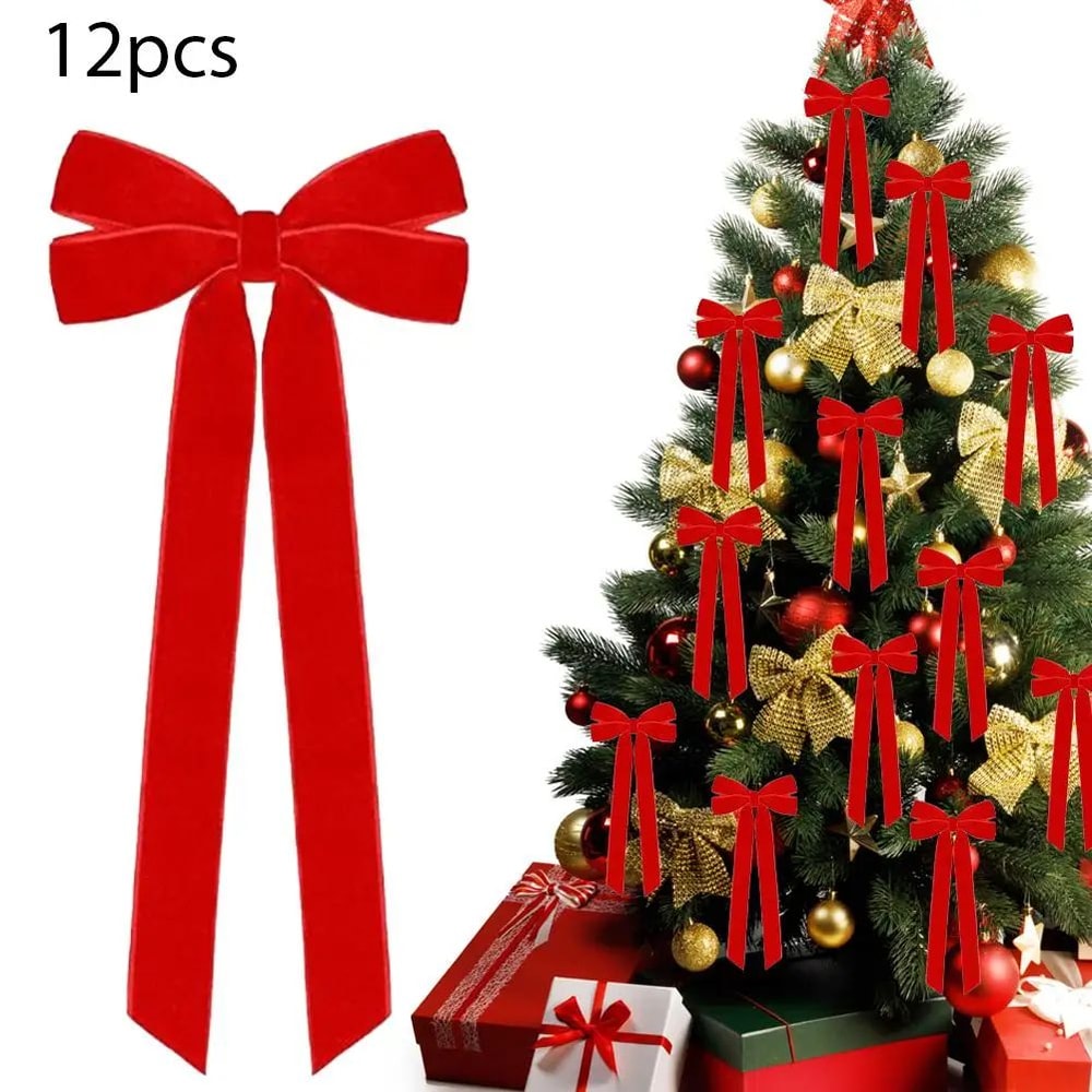 12 Pcs Pink Velvet Christmas Tree Bows Large Rustic Ribbon Ornaments For Tree Wreaths And Garland 15