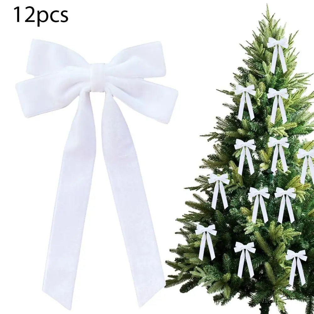 12 Pcs Pink Velvet Christmas Tree Bows Large Rustic Ribbon Ornaments For Tree Wreaths And Garland 16