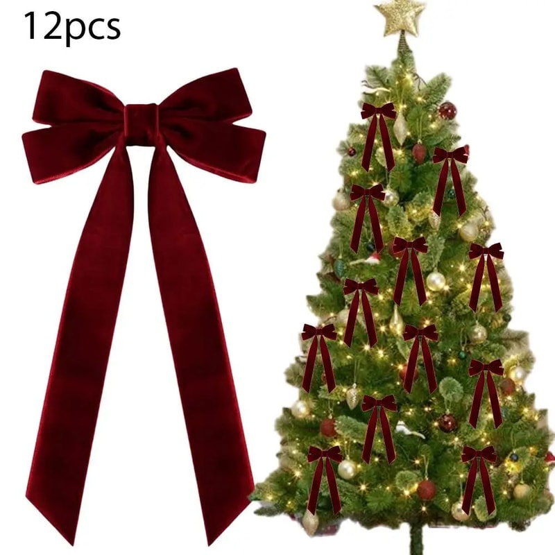 12 Pcs Pink Velvet Christmas Tree Bows Large Rustic Ribbon Ornaments For Tree Wreaths And Garland 17