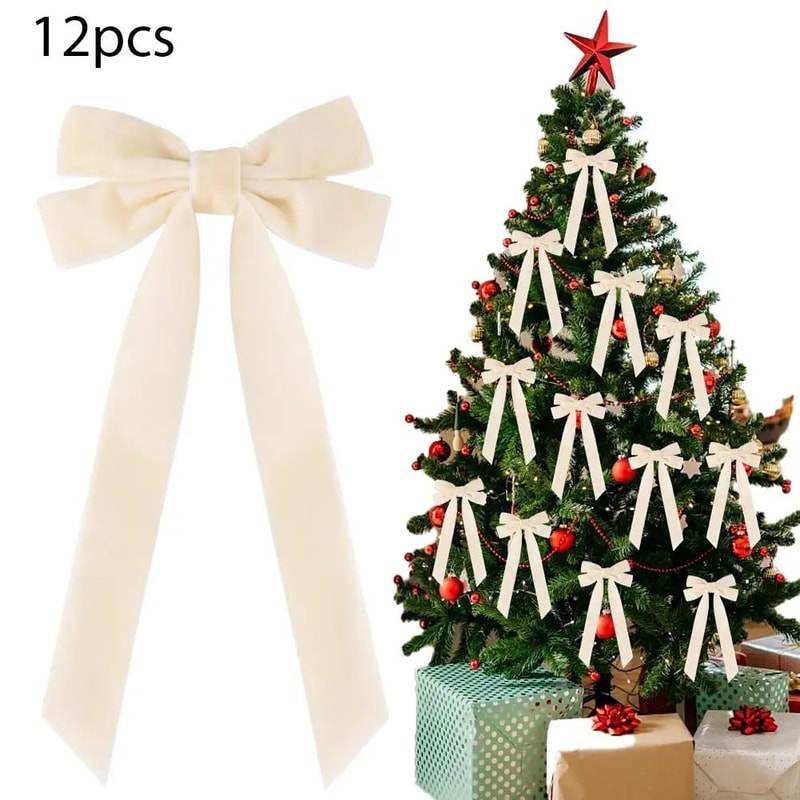 12 Pcs Pink Velvet Christmas Tree Bows Large Rustic Ribbon Ornaments For Tree Wreaths And Garland 18