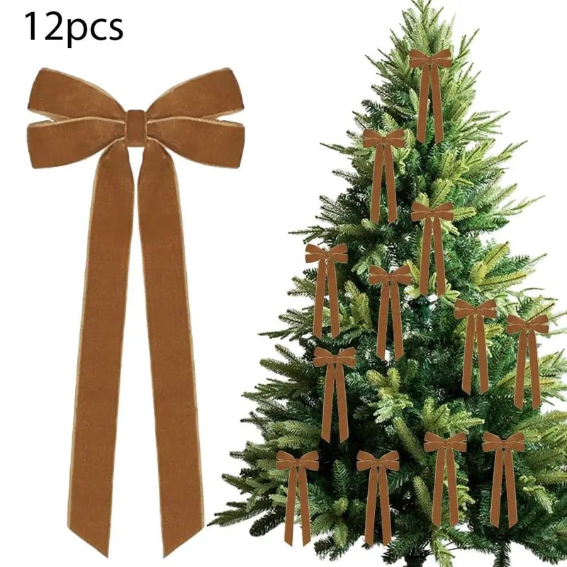 12 Pcs Pink Velvet Christmas Tree Bows Large Rustic Ribbon Ornaments For Tree Wreaths And Garland 21