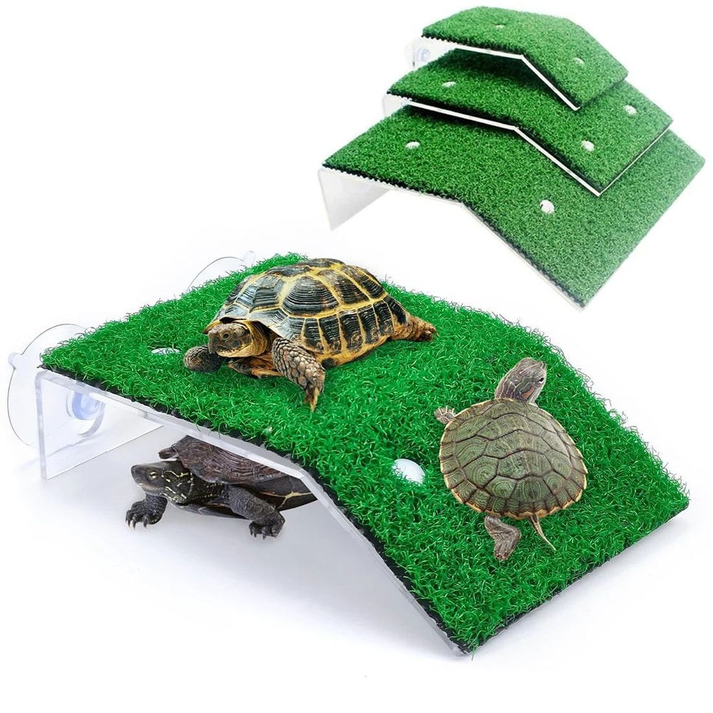 Premium Turtle Basking Platform With Simulated Grass Ramp AntiSlip Tortoise Terrace Dock For Aquat 0
