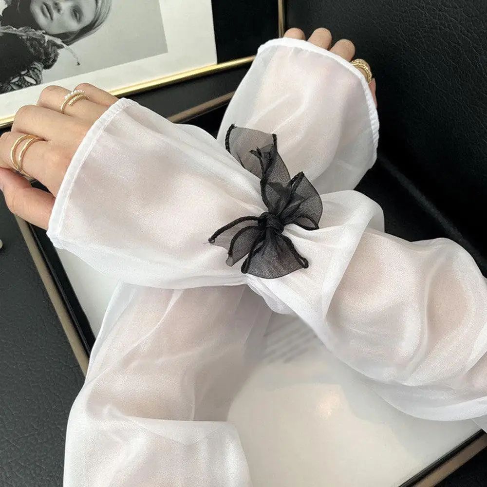 Ice Silk UV Protection Sheer Arm Sleeves With Bow Tie Lolita Fingerless Sunscreen Gloves For Women 1