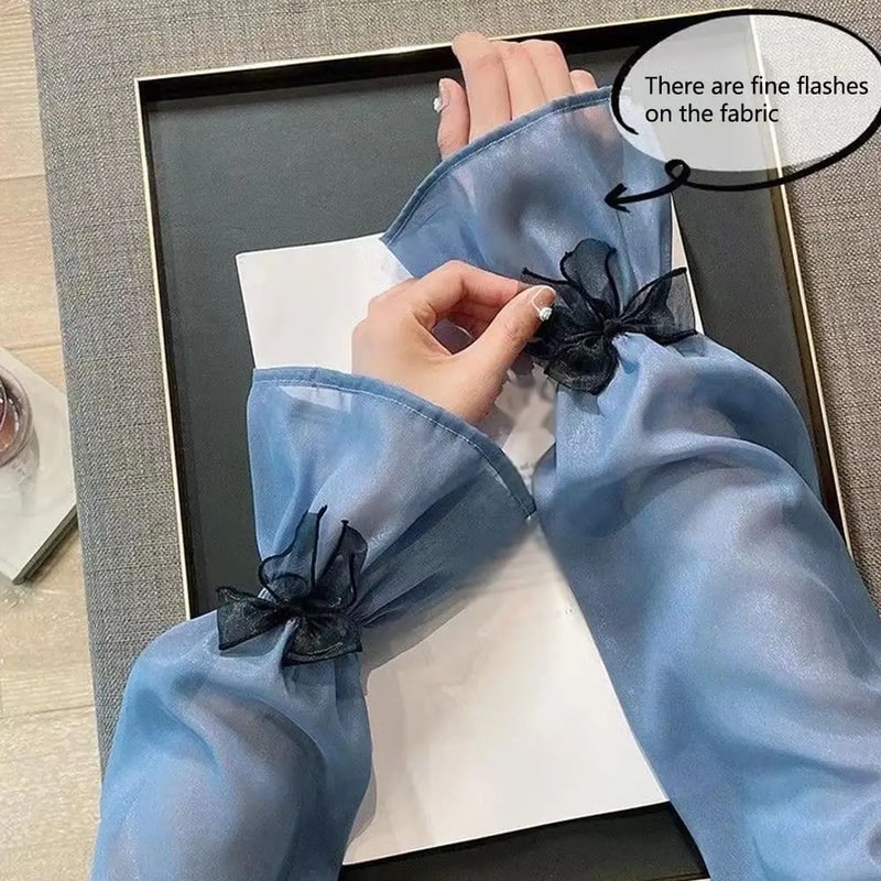 Ice Silk UV Protection Sheer Arm Sleeves With Bow Tie Lolita Fingerless Sunscreen Gloves For Women 2