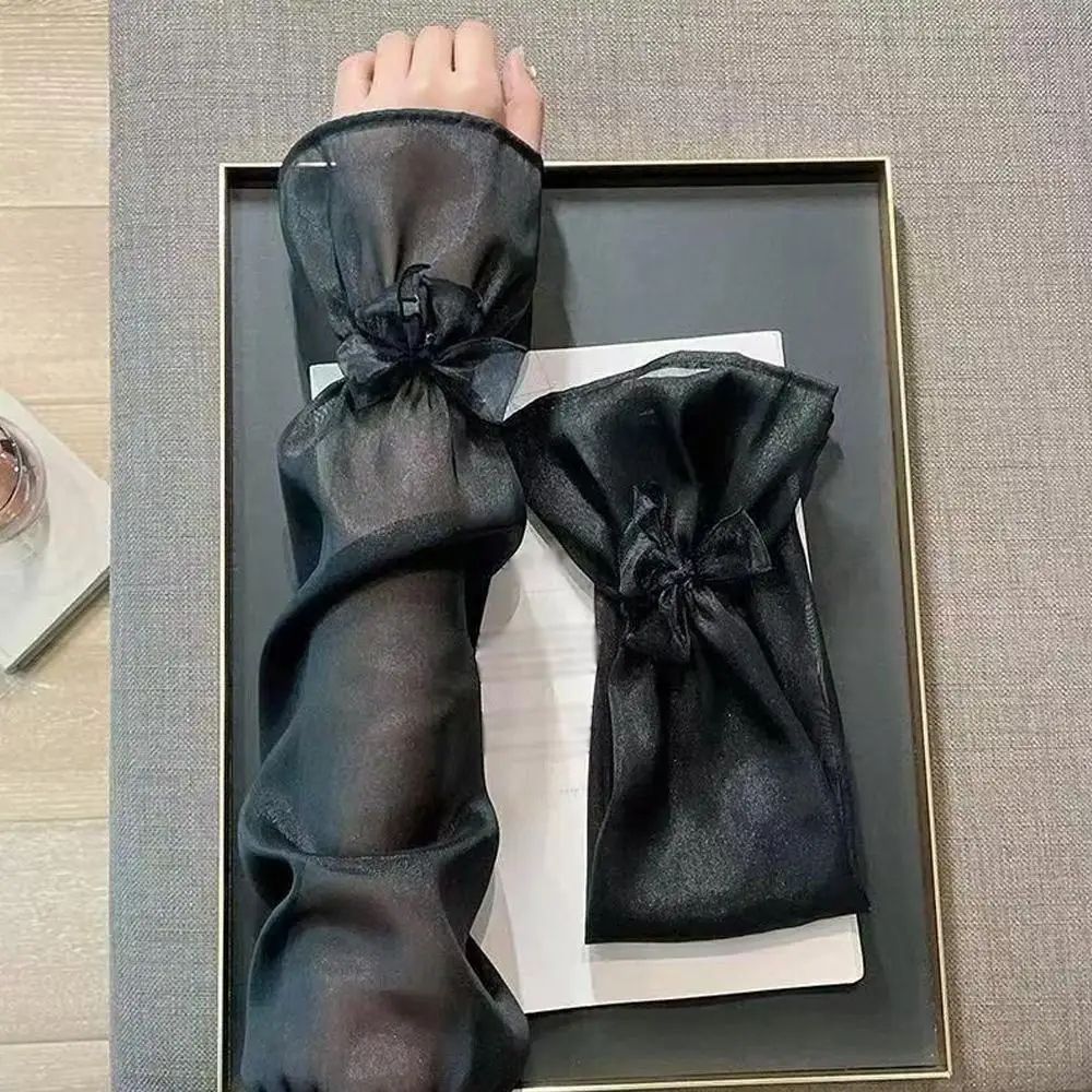 Ice Silk UV Protection Sheer Arm Sleeves With Bow Tie Lolita Fingerless Sunscreen Gloves For Women 6