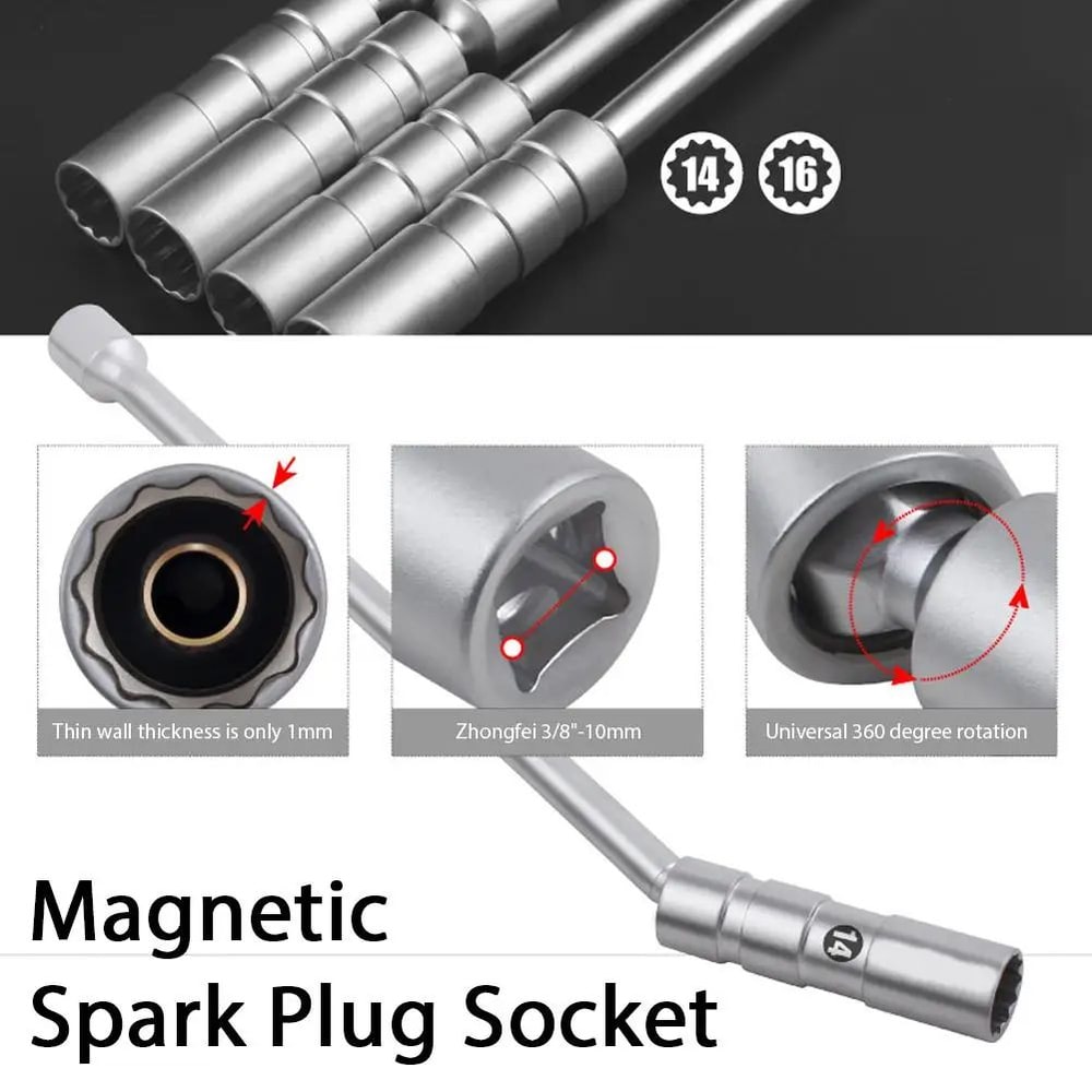 38 Inches Drive Magnetic Swivel Spark Plug Socket Set 14mm16mm 12Point Universal Joint Plug Remova 4