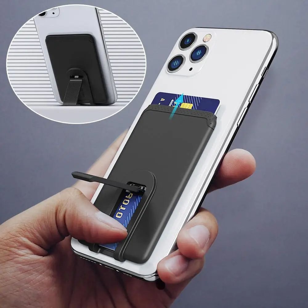 Portable Silicone Phone Wallet Stand Slim Foldable StickOn Card Holder With Kickstand For IPhone 0