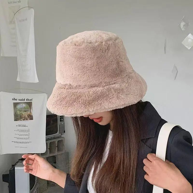 Faux Fur Winter Bucket Hat For Women Girls Fuzzy Warm Furry Fisherman Cap For Skiing Travel Casu 0