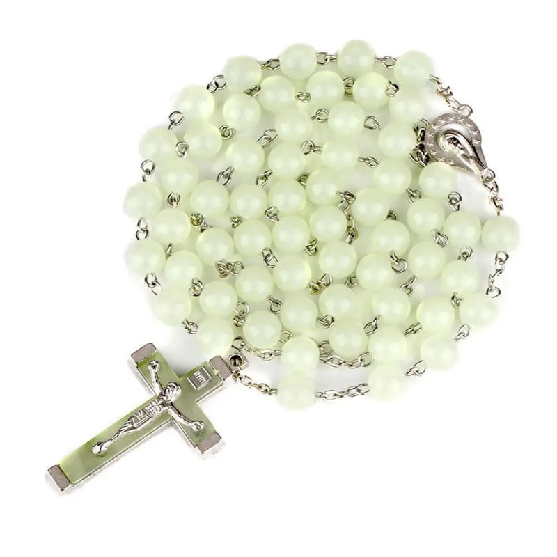GlowintheDark Catholic Rosary Necklace With Cross Pendant Luminescent Jesus Prayer Beads Chain For 0