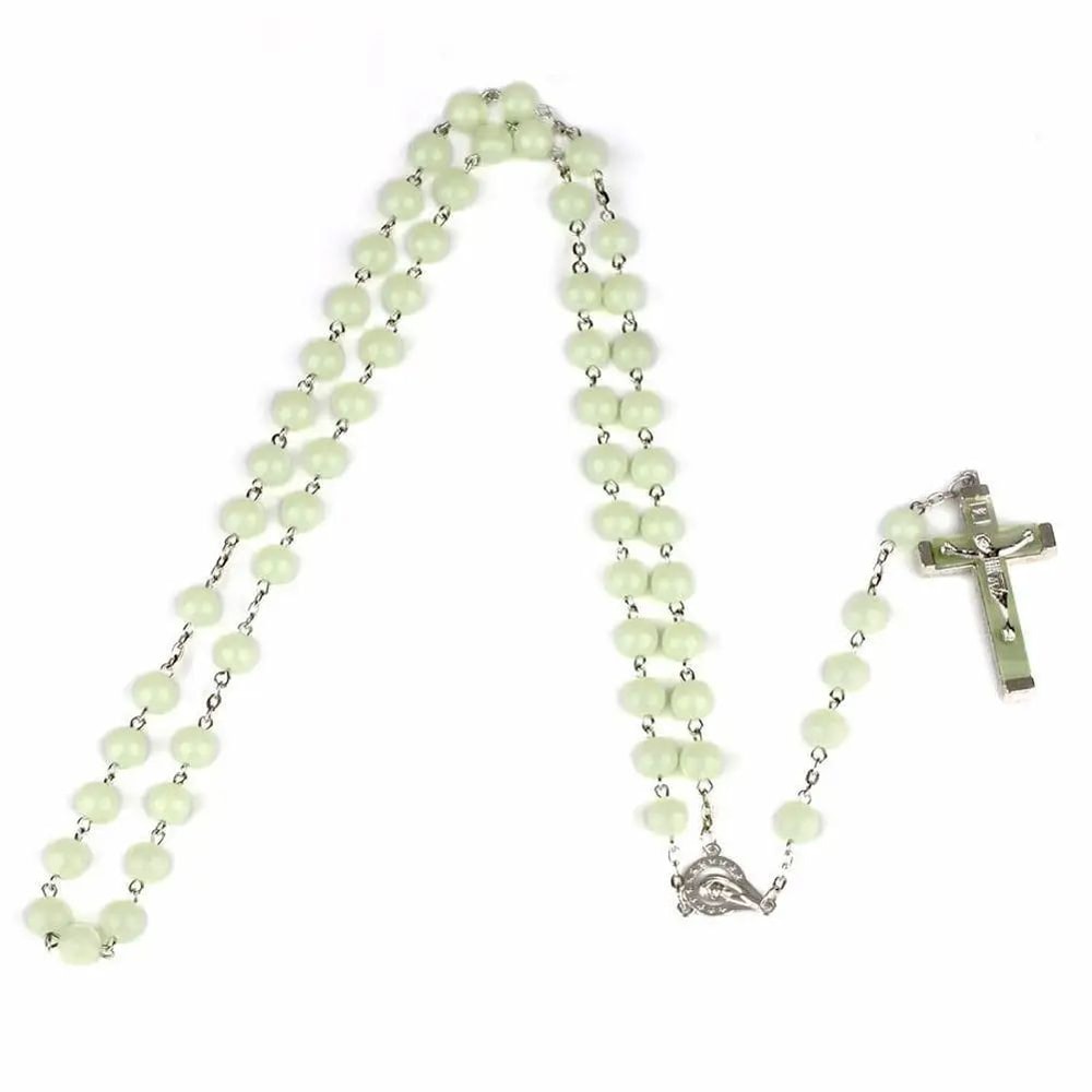 GlowintheDark Catholic Rosary Necklace With Cross Pendant Luminescent Jesus Prayer Beads Chain For 3