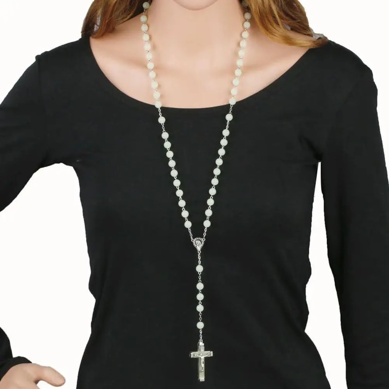 GlowintheDark Catholic Rosary Necklace With Cross Pendant Luminescent Jesus Prayer Beads Chain For 4