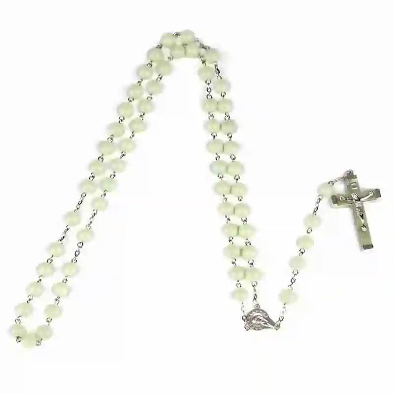 GlowintheDark Catholic Rosary Necklace With Cross Pendant Luminescent Jesus Prayer Beads Chain For 6