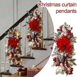 pre lit christmas staircase garland swag with red bows – lighted holiday stairway & door decor greenery