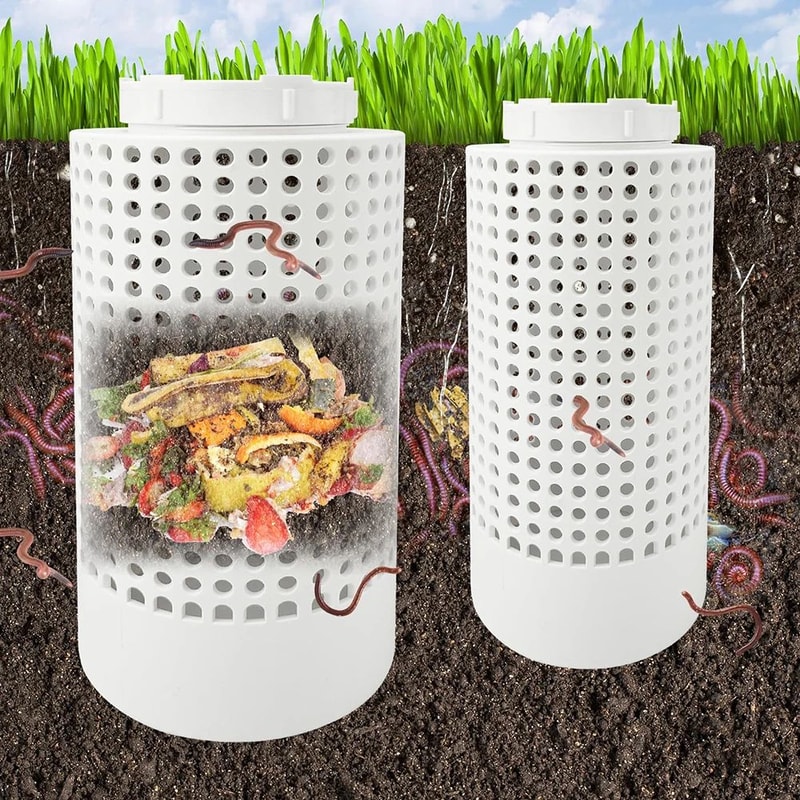 2 Pcs InGround Worm Compost Bin Kit Outdoor Vermicompost System For Raised Garden Beds Home Garde 0