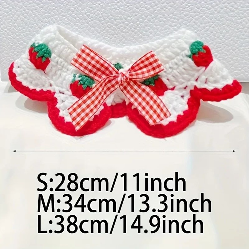 Strawberry Plaid Pet Bib Bandana Soft Ruffle Bow Tie Collar With Adjustable Strap For Cats Dogs 5