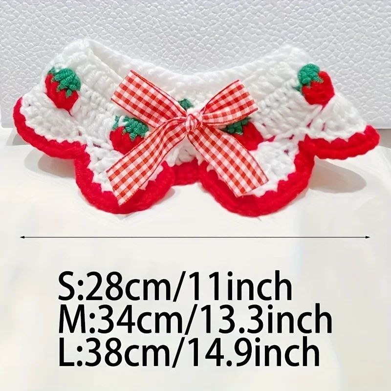 Strawberry Plaid Pet Bib Bandana Soft Ruffle Bow Tie Collar With Adjustable Strap For Cats Dogs 5