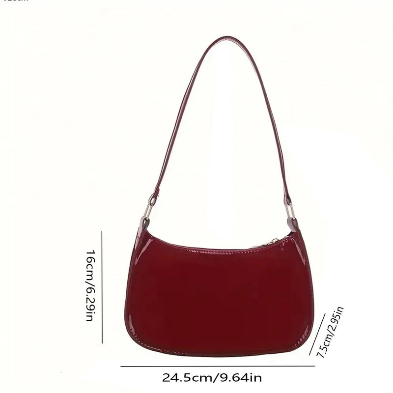 Luxury Retro Red Patent Leather Shoulder Bag Chic Underarm Handbag Small Baguette Purse For Women 4
