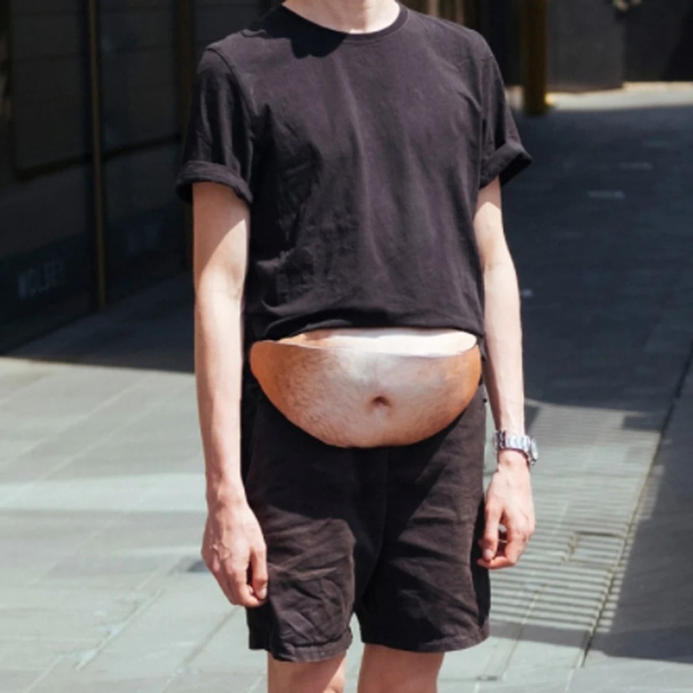 Funny Beer Belly Fanny Pack Realistic PU Leather Belly Waist Bag For Pranks AntiHarassment Party 1