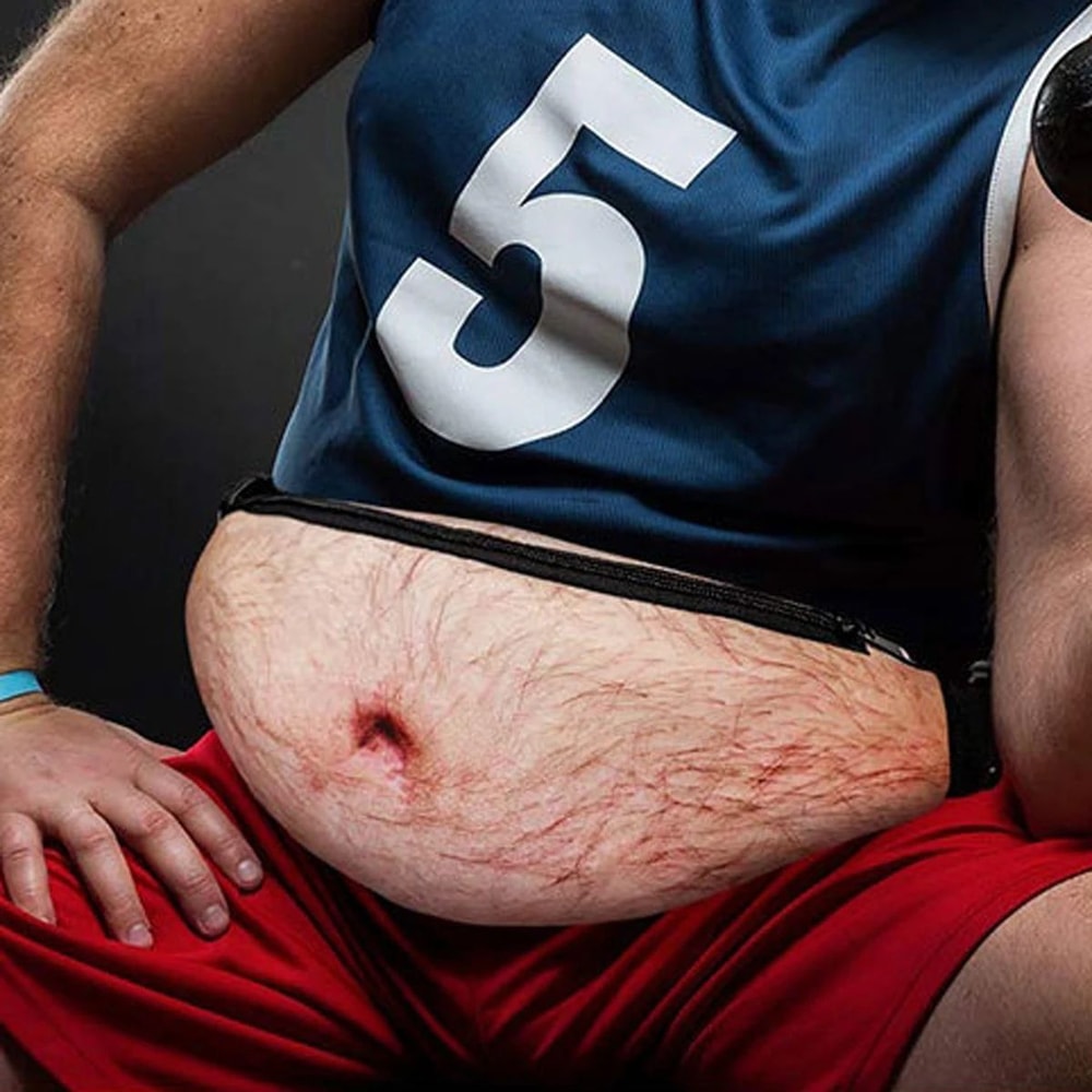 Funny Beer Belly Fanny Pack Realistic PU Leather Belly Waist Bag For Pranks AntiHarassment Party 4