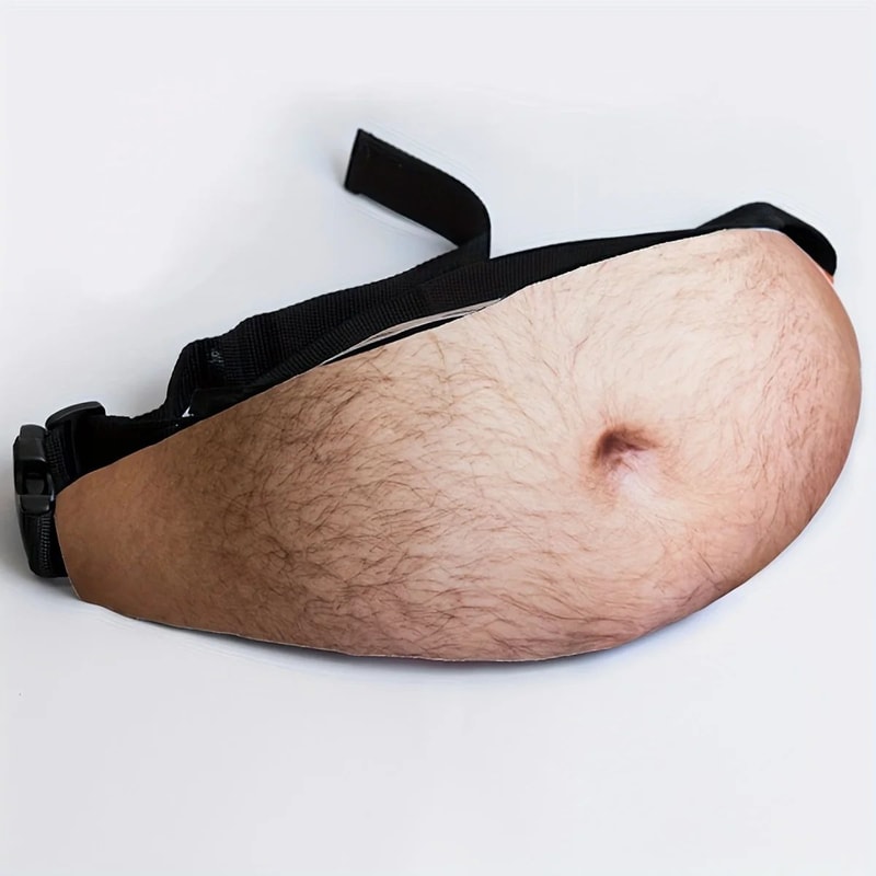 Funny Beer Belly Fanny Pack Realistic PU Leather Belly Waist Bag For Pranks AntiHarassment Party 6