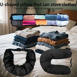 self-fill travel neck pillow case – stuffable carry-on pillow cover & storage bag for airplane comfort and packing space