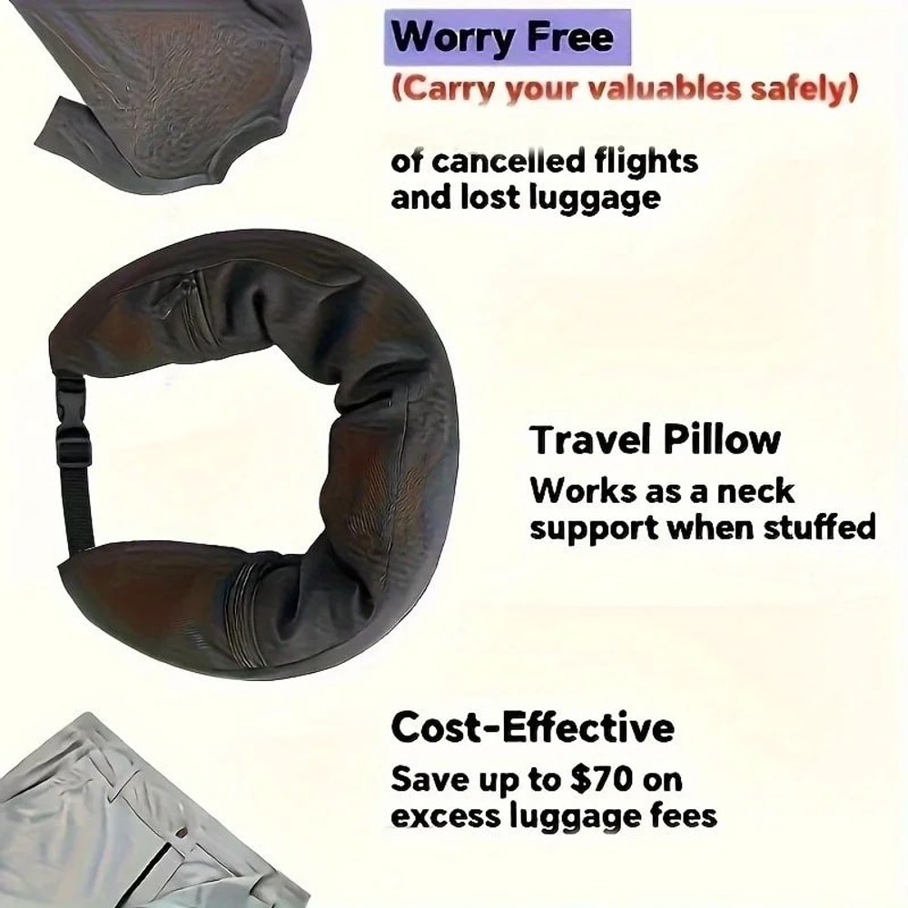 SelfFill Travel Neck Pillow Case Stuffable CarryOn Pillow Cover Storage Bag For Airplane Comfort 2