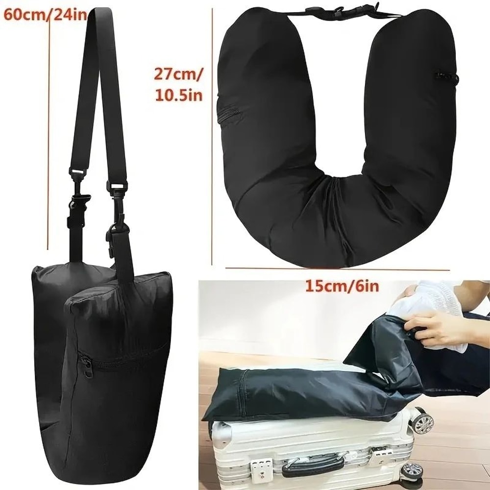 SelfFill Travel Neck Pillow Case Stuffable CarryOn Pillow Cover Storage Bag For Airplane Comfort 3