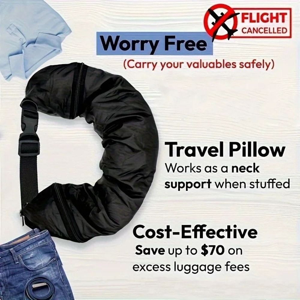 SelfFill Travel Neck Pillow Case Stuffable CarryOn Pillow Cover Storage Bag For Airplane Comfort 5