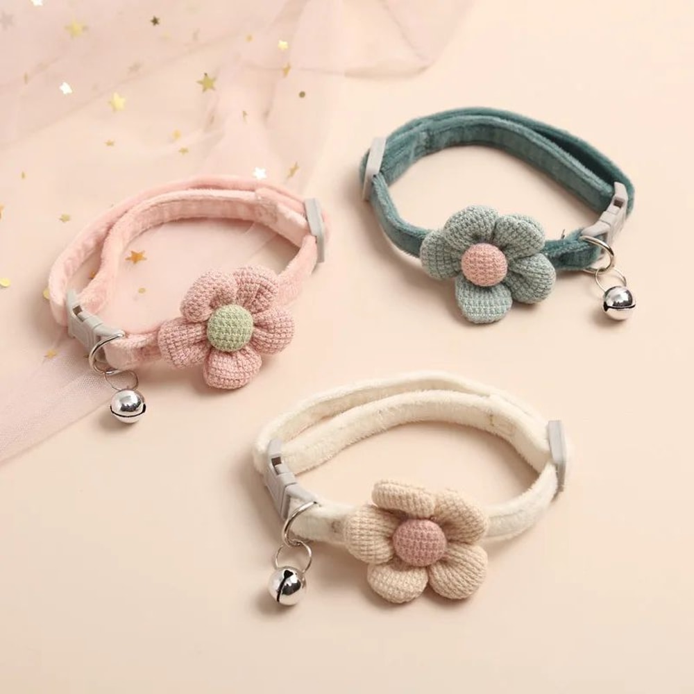 Cute Flower Cat Collar With Bell Adjustable Buckle Kitten Collar For Small Cats Small Dogs 1