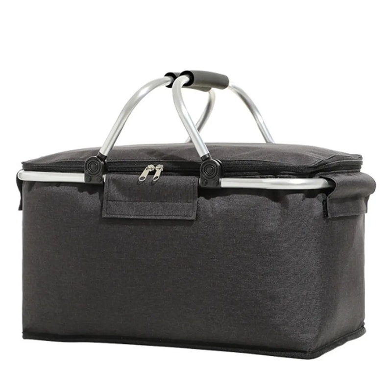 Foldable Insulated Picnic Basket Large Capacity Aluminum Foil Thermal Cooler Tote With Sturdy Fram 2