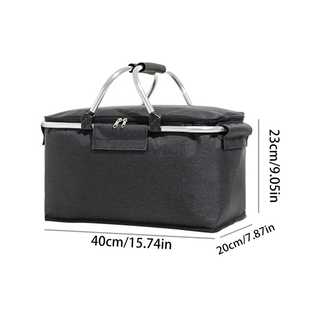 Foldable Insulated Picnic Basket Large Capacity Aluminum Foil Thermal Cooler Tote With Sturdy Fram 5