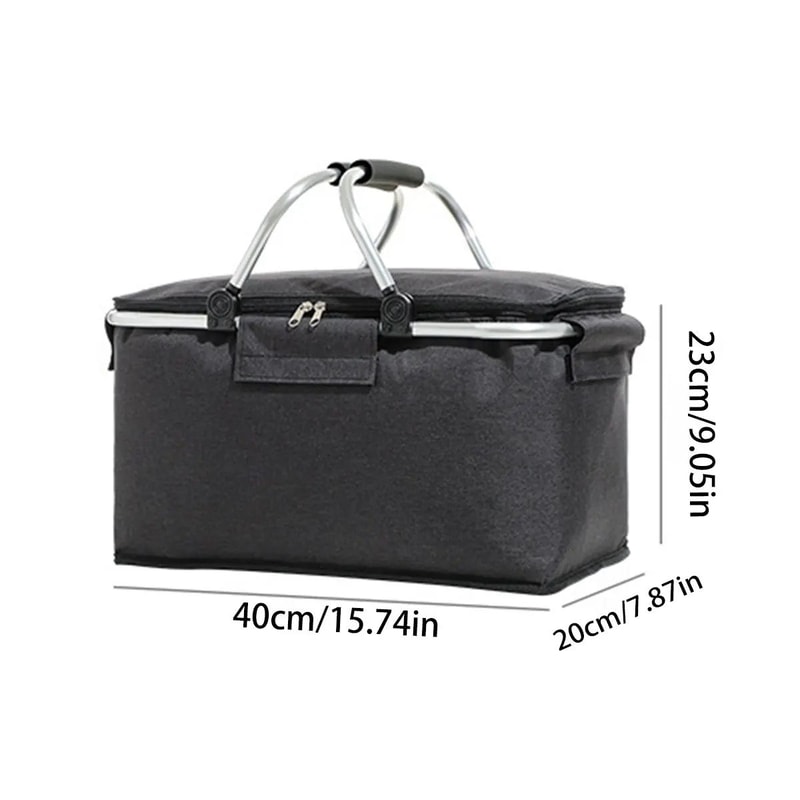 Foldable Insulated Picnic Basket Large Capacity Aluminum Foil Thermal Cooler Tote With Sturdy Fram 5