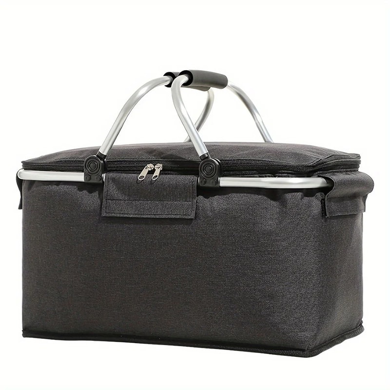 Foldable Insulated Picnic Basket Large Capacity Aluminum Foil Thermal Cooler Tote With Sturdy Fram 6