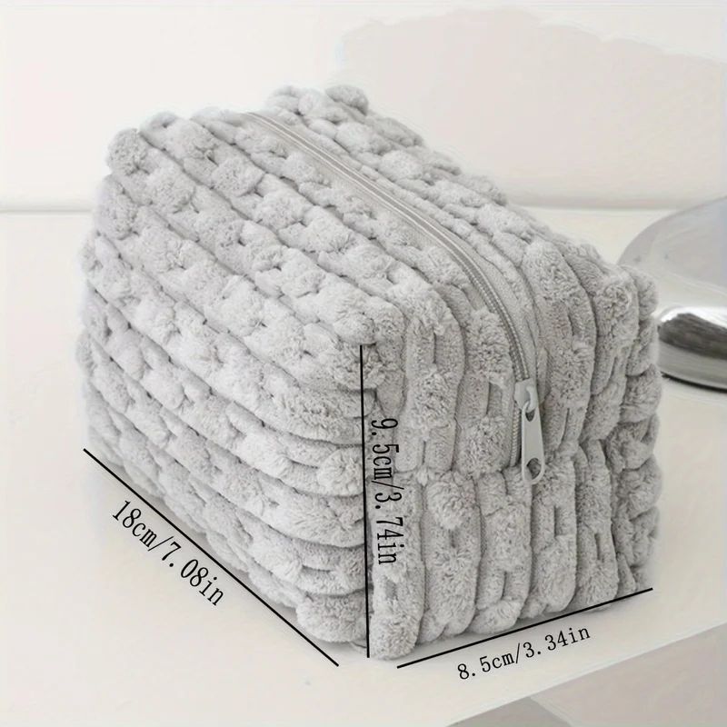 Plush Large Makeup Bag Solid Color Portable Cosmetic Tote Toiletry Organizer For Women Travel Sto 2