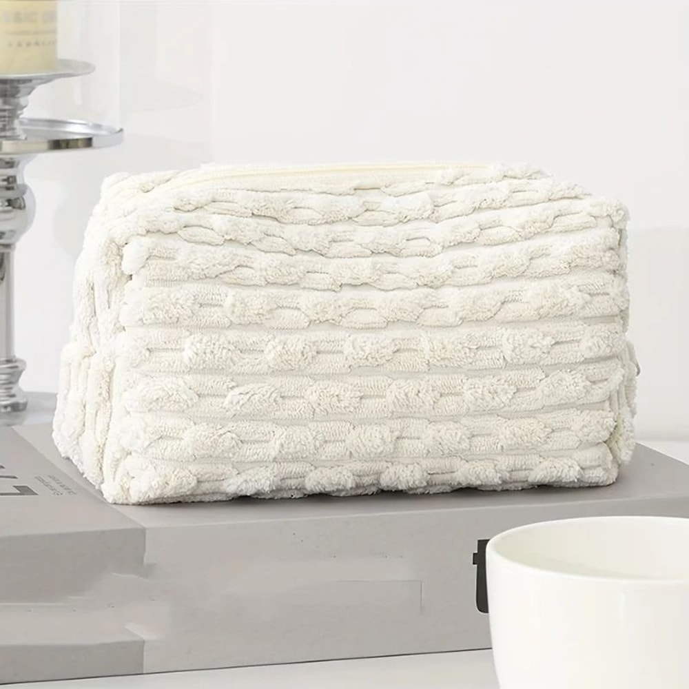 Plush Large Makeup Bag Solid Color Portable Cosmetic Tote Toiletry Organizer For Women Travel Sto 3