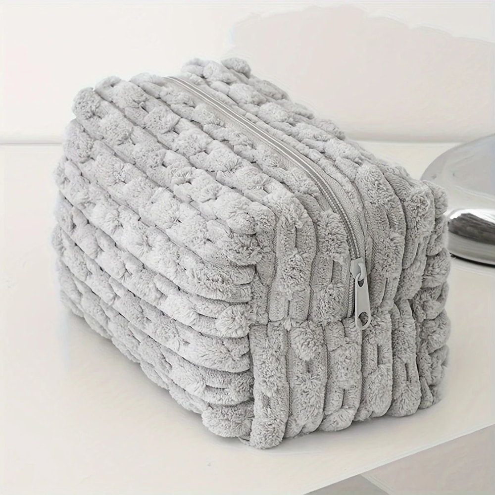 Plush Large Makeup Bag Solid Color Portable Cosmetic Tote Toiletry Organizer For Women Travel Sto 6