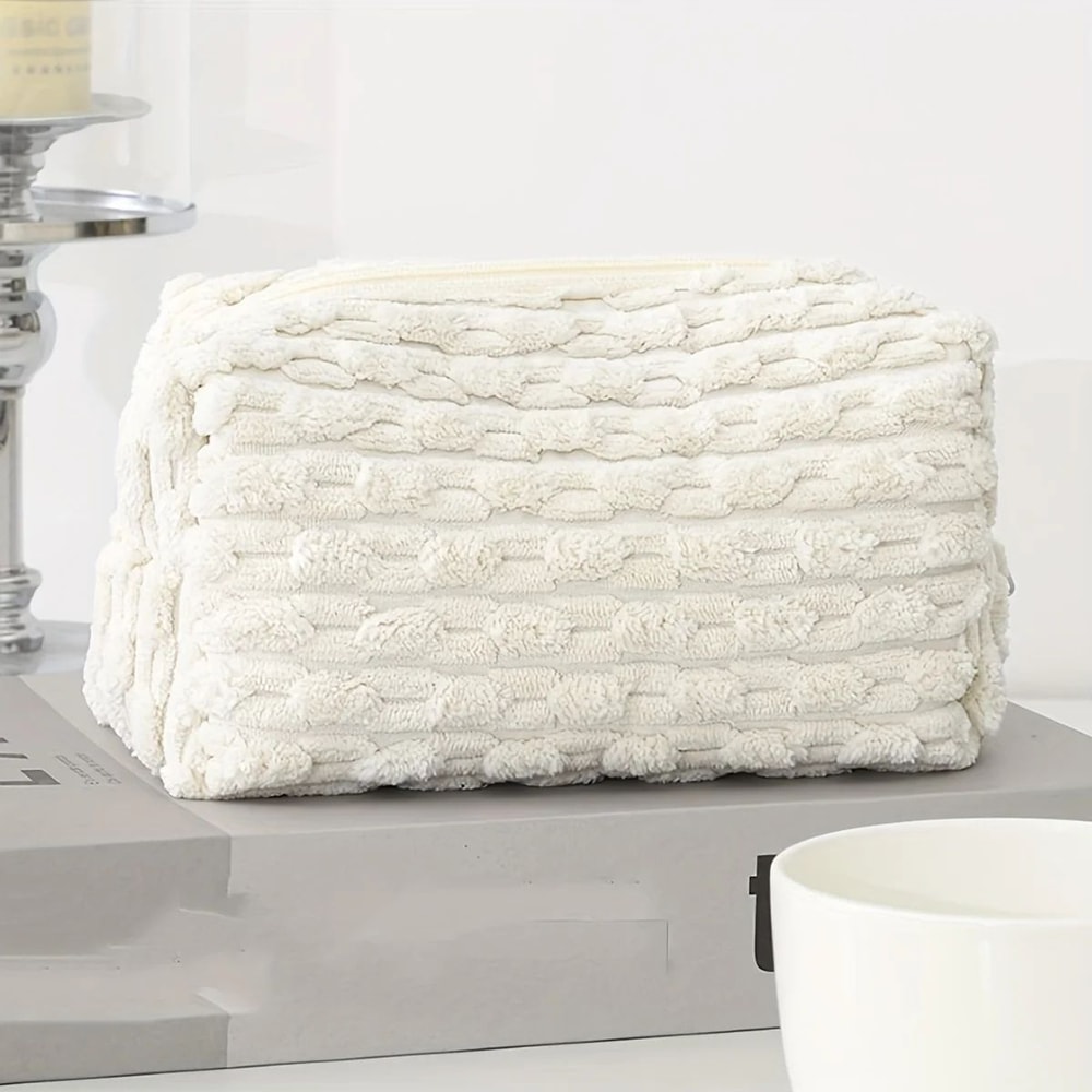 Plush Large Makeup Bag Solid Color Portable Cosmetic Tote Toiletry Organizer For Women Travel Sto 9