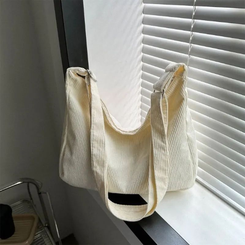 Japanese Style Corduroy Tote Bag Large Capacity Casual Shoulder Bag For Women Commute College Eve 1