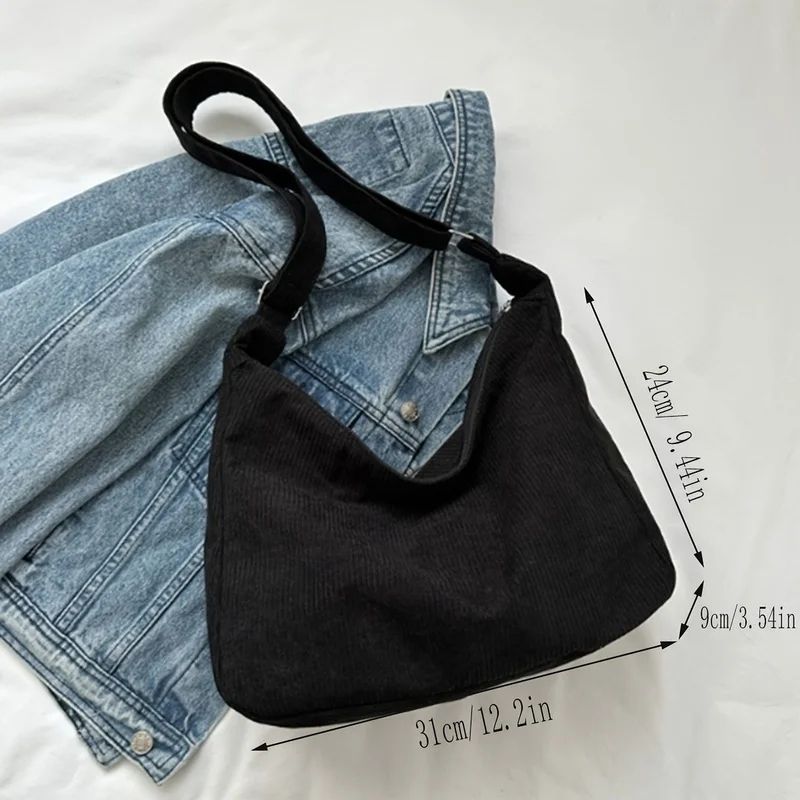 Japanese Style Corduroy Tote Bag Large Capacity Casual Shoulder Bag For Women Commute College Eve 2