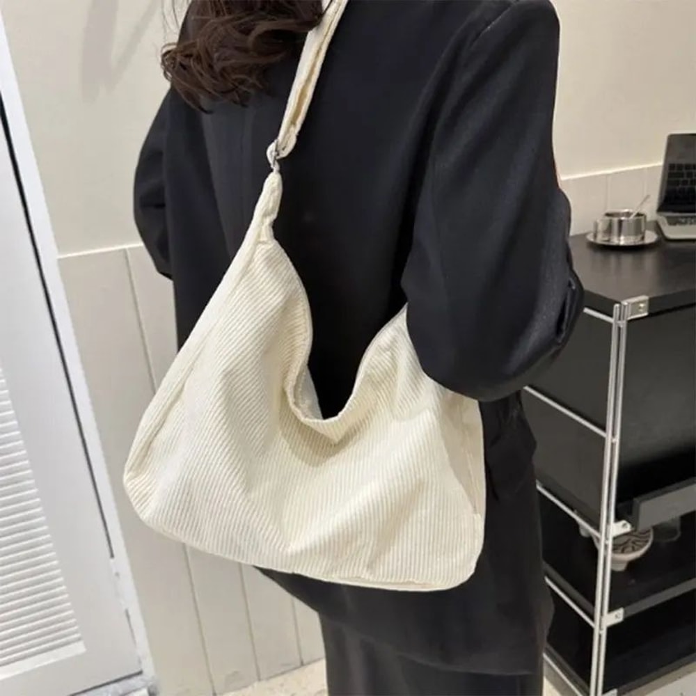 Japanese Style Corduroy Tote Bag Large Capacity Casual Shoulder Bag For Women Commute College Eve 5