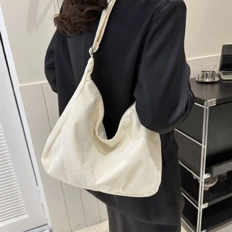 Japanese Style Corduroy Tote Bag Large Capacity Casual Shoulder Bag For Women Commute College Eve 5