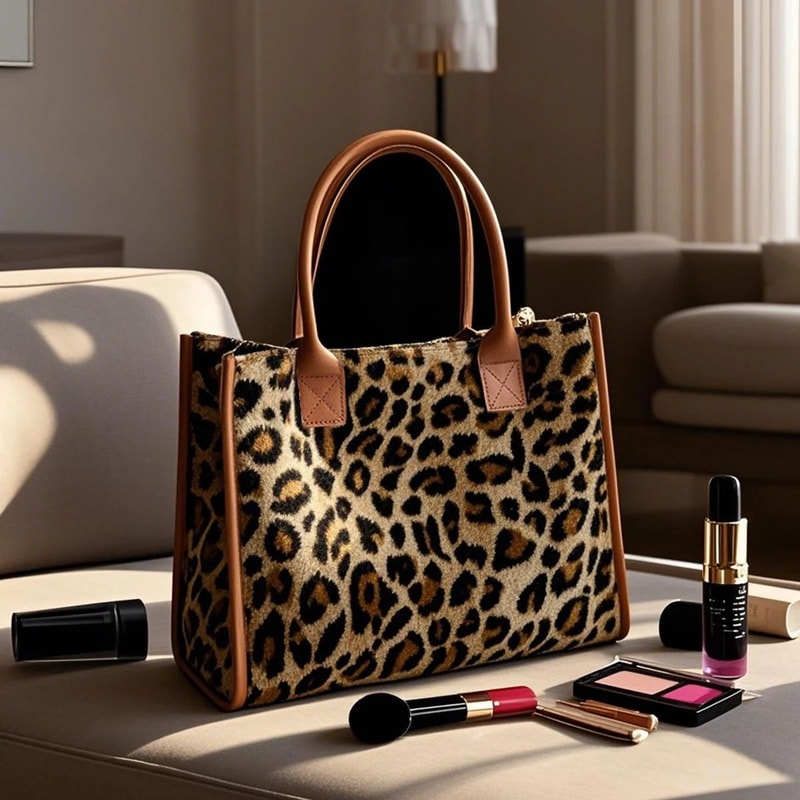 Yellow Leopard Print Plush Tote Bag For Women Autumn Winter Fashion Shoulder Handbag Soft Faux Fur 0