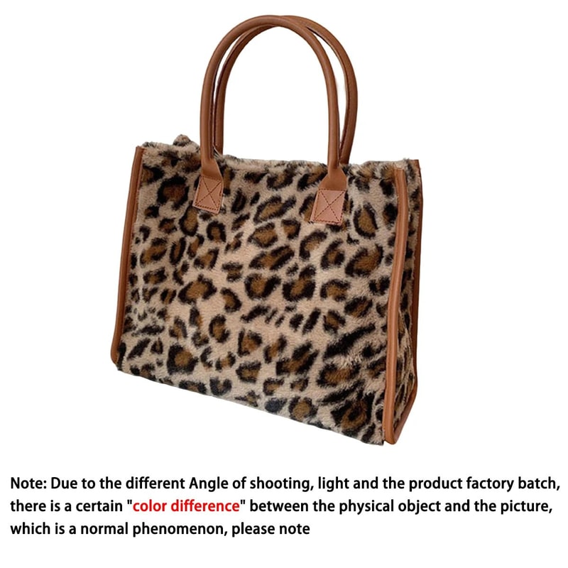 Yellow Leopard Print Plush Tote Bag For Women Autumn Winter Fashion Shoulder Handbag Soft Faux Fur 6