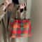 Red Plaid Lambswool Shoulder Tote Bag For Women Large Capacity Autumn Winter Underarm Purse Cozy S 1