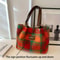 Red Plaid Lambswool Shoulder Tote Bag For Women Large Capacity Autumn Winter Underarm Purse Cozy S 5