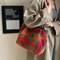 Red Plaid Lambswool Shoulder Tote Bag For Women Large Capacity Autumn Winter Underarm Purse Cozy S 6