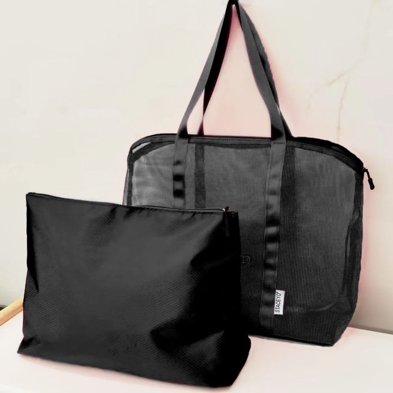 Large Mesh Beach Tote Bag With Liner Foldable Travel Zipper Shopping Bag Lightweight Luggage Carry 6