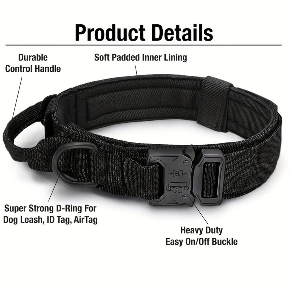 Tactical Dog Collar With Handle Adjustable Military Nylon Training Collar Heavy Metal Buckle For L 1